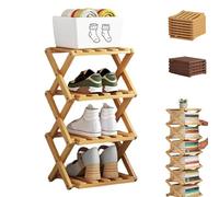 The 9-Tier No-Assembly Bamboo Rack, Foldable Vertical Shoe Organizer for Small Spaces, No-Tool Assembly, Foldable Storage Shelf for Shoes, Books & Home Storage, Sturdy & Stable (Natural wood,4 Tier)