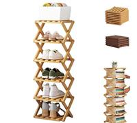 The 9-Tier No-Assembly Bamboo Rack, Foldable Vertical Shoe Organizer for Small Spaces, No-Tool Assembly, Foldable Storage Shelf for Shoes, Books & Home Storage, Sturdy & Stable (Natural wood,6 Tier)