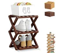 The 9-Tier No-Assembly Bamboo Rack, Foldable Vertical Shoe Organizer for Small Spaces, No-Tool Assembly, Foldable Storage Shelf for Shoes, Books & Home Storage, Sturdy & Stable (Brown,3 Tier)