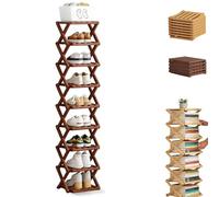 The 9-Tier No-Assembly Bamboo Rack, Foldable Vertical Shoe Organizer for Small Spaces, No-Tool Assembly, Foldable Storage Shelf for Shoes, Books & Home Storage, Sturdy & Stable (Brown,9 Tier)