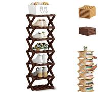 The 9-Tier No-Assembly Bamboo Rack, Foldable Vertical Shoe Organizer for Small Spaces, No-Tool Assembly, Foldable Storage Shelf for Shoes, Books & Home Storage, Sturdy & Stable (Brown,7 Tier)