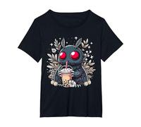 Thé à Bulles Mothman Kawaii Boba T-Shirt, Femme Grandes Tailles, Noir, 1X