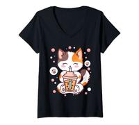 Thé à bulles pour chat - Kawaii Anime japonais Neko - Fille - Adolescente T-Shirt avec Col en V