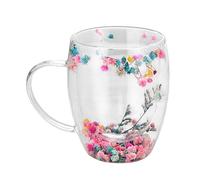 Thé à fleurs de fleurs - tasse à café à double paroi claire avec poignée | Tasse de cappuccino résistante à la chaleur pour le lait, le lait, les boissons chaudes, les boissons isolées élégantes pour