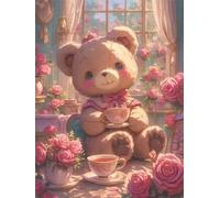 Thé à la Rose d’Ours Puzzle 120 Pièces pour Adultes, Puzzle Impossible, Puzzles Classique pour Adulte, Puzzles Coloré Jeu de Famille et Team Building