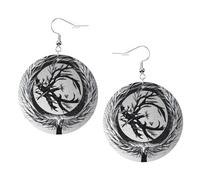 The Abstractionist Tree Boucles d'oreilles rondes en cuir PVC imprimé double face avec crochets plaqués argent 925, taille unique, argent sterling, pierre d'or, One Size, Argent sterling, goldstone