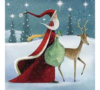The Almanac Gallery Lot de 8 cartes de Noël caritatives - « A Magical Santa » - Joli design avec Père Noël et renne dans la neige - 8 cartes de 1 motif