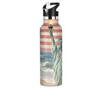 The American Flag Beach Bouteille d'eau anti-fuite et sans BPA avec poignée Isolation sous vide à double paroi pour sport, gym, plein air, voyage, école 591 ml