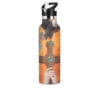The American Flag Bird Cross Bouteille d'eau anti-fuite et sans BPA pour enfants avec couvercle à bec verseur anti-fuite, double paroi sous vide pour le sport, les voyages et l'école - 591 ml