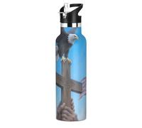 The American Flag Bird Cross Bouteille d'eau en métal sans BPA anti-fuite pour enfants, 591 ml, avec couvercle à paille, chaud et froid, double paroi pour salle de sport