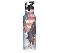 The American Flag Bird Snow Bouteille d'eau isotherme sans BPA, anti-fuite, 591 ml, avec couvercle à paille isolée sous vide, pour le sport, les voyages et l'école