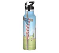 The American Flag Farm Bouteille d'eau de sport anti-fuite sans BPA avec couvercle à paille pour chaud et froid à double paroi pour salle de sport 591 ml