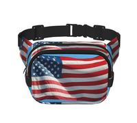 The American Flag in a Blue Sky Square Sac banane double couche avec bandoulière réglable Idéal pour les sports de plein air, noir, One Size