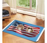 The American Flag in a Blue Sky Tapis d'alimentation imperméable et antidérapant pour chien et chat - Sans taches - Séchage rapide