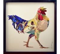 The American Way - 3D Collage Art Tableau mural fait main 61x61cm Poulet Coq Cuisine Petit déjeuner