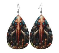 The Ancient Octopus Boucles d'oreilles en cuir en forme de larme pour femme - Boucles d'oreilles pendantes légères en PVC avec crochets en argent 925, imprimés double face | Cadeau hypoallergénique
