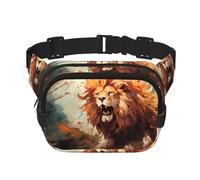 The Angry Lion Sac à bandoulière imprimé tendance, sac banane de randonnée, sac à bandoulière carré double couche pour voyage et fitness