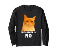 The Answer is No Funny Grumpy Orange Cat Meme Weird Cat Face Manche Longue