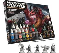 The Army Painter, GameMaster: Adventure Starter Role, 15 x 18ml Warpaints Fanatic peintures acryliques, incl. un Primer à appliquer au pinceau, 5 miniatures GRATUITES et 1 pinceau - Pour Warhammer
