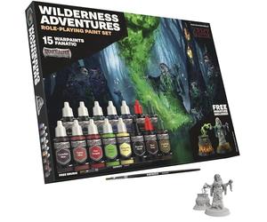 The Army Painter, GameMaster: Wilderness Adventures Paint Set, 15 x 18 ml | Warpaints Fanatic acryliques, dont 1 pinceau à sec et 1 figurine Hag plastique à montage rapide