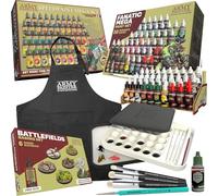 The Army Painter - Pack de Démarrage Ultime avec Warpaints Fanatic & Speedpaint 2.0 Mega Set, Wet Palette XL, Basing Battlefield, Drybrushes Masterclass, Tablier Noir, 2 Pinceaux, Apprêt au Pinceau