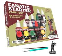 The Army Painter, Warpaints Fanatic Starter Set Combo, 11 x 18 ml Peintures Acryliques incl. 2 Métalliques, 1 Lavis, 2 Pinceaux & 1 Figurine Gratuite - Peinture pour D&D & Warhammer Miniatures.