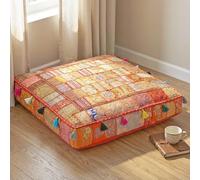 THE ART BOX 88 x 88 x 12 cm Grand Coussin d'extérieur Vintage Patchwork Grand lit pour Chien Décor de Jardin Bohemian Literie décorative pour Enfants Oreiller de Sol de méditation (Housse Uniquement)