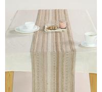 THE ART BOX Chemin de Table épais à Rayures de Style Rustique en Coton avec Franges pour Cuisine, Salle à Manger, décoration d'intérieur - Ivoire - 35,6 x 274,3 cm