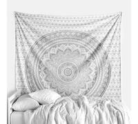 THE ART BOX Hippie Ombre Mandala Tissu Murale Petit Tapisserie Argent et Blanc - 77x102 cm Boho Bohemian Maison Décoration Murale de Plage en Coton Indien Tapisseries pour Chambre