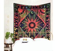 THE ART BOX Indie Tapisserie murale en coton mandala - Décoration murale - Tapis esthétique - Décoration de salon - Lingettes indiennes - Décoration de chambre à coucher - Arc-en-ciel - 210 x 230 cm