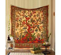 THE ART BOX Jaune Arbre de Vie tenture Murale Tapisserie, tapisseries psychédéliques, Couvre-lit Double en Coton Indien, Plaque de Pique-Nique, décoration Murale, Art Mural au Plafond