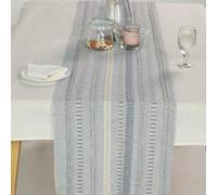 The Art Box Long Chemin de Table tressé à Rayures de Style Rustique en Coton avec Franges pour Cuisine, Salle à Manger, décoration d'intérieur - 38,1 x 274,3 cm - Gris