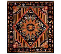 THE ART BOX Soleil Lune Hippie Mandala Brûlant Soleil Psychedelic Tapisserie Orange - 140 x 210 cm Indien Coton Zodiaque Tenture Bohémien Céleste Tapisserie pour Chambre