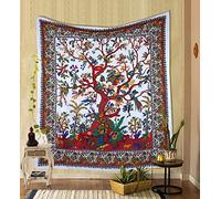 THE ART BOX Tenture Murale Arbre de Vie Esthétique Petit Tapisserie Blanc - 135x150cm Couverture Murale Coton Indien Psychédélique Tapisseries Hippie pour Décoration Intérieure