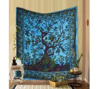 THE ART BOX Tenture Murale Arbre de Vie Esthétique Petit Tapisserie Turquoise - 135x150cm Couverture Murale Coton Indien Psychédélique Tapisseries Hippie pour Décoration Intérieure