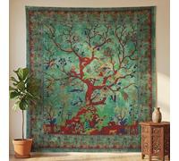 THE ART BOX Tenture Murale Arbre de Vie Esthétique Tapisserie Vert - 135x150cm Couverture Murale Coton Indien Psychédélique Tapisseries Hippie pour Décoration Intérieure