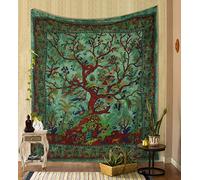 THE ART BOX Tenture Murale Arbre de Vie Esthétique Tapisserie Vert - 135x150cm Couverture Murale Coton Indien Psychédélique Tapisseries Hippie pour Décoration Intérieure