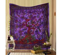 THE ART BOX violet arbre de vie tenture murale tapisserie, tapisseries psychédéliques, couvre-lit double en coton indien, plaque de pique-nique, décoration murale, art mural au plafond