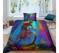 The Art of Motion Housse De Couette Mountain Electric Bikes Parure De Lit 3 Pièces en Microfibre 3D Motif Imprimé avec Taies d'oreiller pour Adultes Enfants Single（135x200cm）