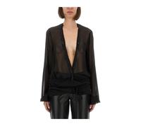 The Attico - Beaded Plunge Neck Sheer Blouse - Femme - Blouses et Chemises - Noir - Taille: 36 FR