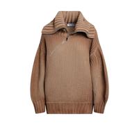 The Attico - Pull en maille côtelée à zip asymétrique - Femme - Pulls - Brun - Taille: 38 FR