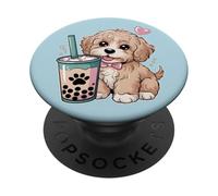 Thé au Lait aux Bulles Mignon pour Chiot Motif Kawaii Boba Tea PopSockets PopGrip Adhésif