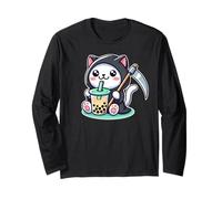 Thé aux bulles japonais, thé boba kawaii anime Neko Grim Reaper Cat Manche Longue
