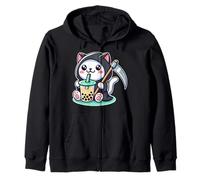Thé aux bulles japonais, thé boba kawaii anime Neko Grim Reaper Cat Sweat à Capuche