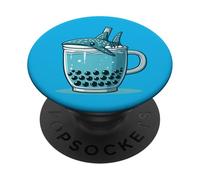 Thé aux Bulles Motif Baleine Requin drôle océan PopSockets PopGrip Adhésif