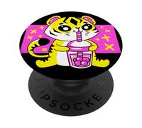 Thé aux Perles en Forme de Chaton Tigre, Mignon Chat Kawaii Anime félin PopSockets PopGrip Adhésif