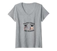 The Bags Under are ER Fashionista Eye Humour T-Shirt avec Col en V, Femme, Gris Chiné, S