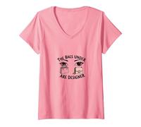 The Bags Under are ER Fashionista Eye Humour T-Shirt avec Col en V, Femme, Rose, XL