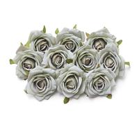 The Baked Studio - Lot de 10 têtes de roses artificielles en soie réalistes pour bricolage, couronne, gâteau, salon, maison, mariage, accessoires et décoration (vert sauge)