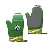 The Ball On The Football Field Lot de 2 gants de cuisine isolants thermiques avec surface en gel de silice sans danger pour la cuisson, le barbecue, les cuisiniers